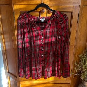 J. Jill Red and Black Plaid Blouse